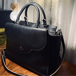 Full Size Kate Spade Leewood Place Makayla Leather Bag Black White Scallops